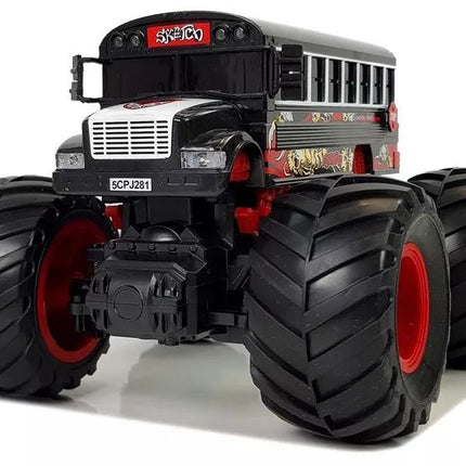 Didelis nuotoliniu būdu valdomas autobusas su dideliais ratais 2.4G garsas juodas