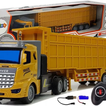 Sunkvežimis su didele priekaba, valdomas nuotoliniu būdu, 27 Mhz, 1:48, geltonas