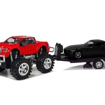Transporto priemonių rinkinys Raudonas monstras sunkvežimis Juodas BMW Karavanas 58 cm