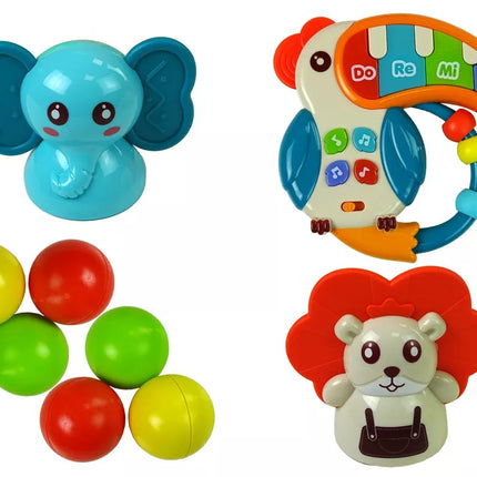 Edukacinis staliukas su čiuožykla kamuoliukams, pianinu, dėže ir dantračiais