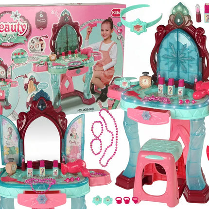 Grožio rinkinys Tualetinis staliukas su veidrodžiu, šviesa, garsu, papuošalais