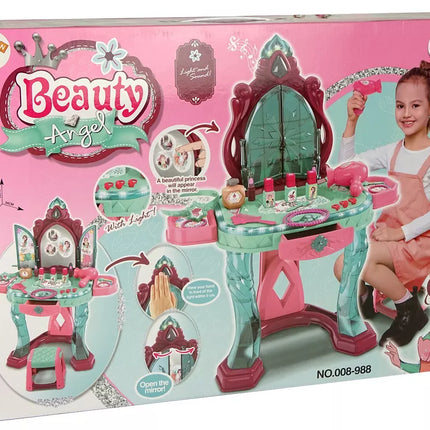 Grožio rinkinys Tualetinis staliukas su veidrodžiu, šviesa, garsu, papuošalais