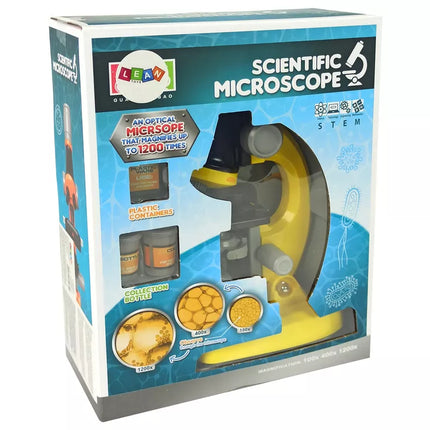 Mikroskopas mokslininkui, edukacinis rinkinys geltonas 100x 400x 1200x