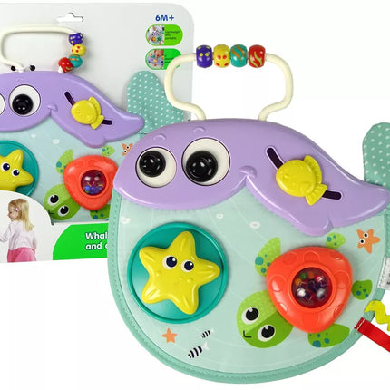 Barškutis kūdikiams „Banginis“ su formų slankikliais ir karoliukais