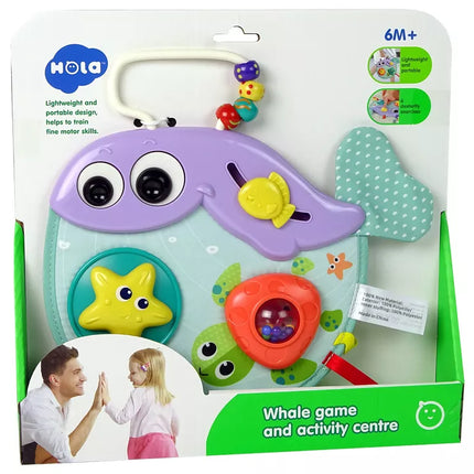 Barškutis kūdikiams „Banginis“ su formų slankikliais ir karoliukais