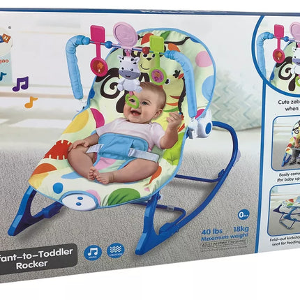 Supama kėdė "2in1" mėlyna zebra, garsai, vibracija