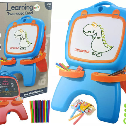 Dvipusė magnetinė lenta su kreida, mėlyni ir raudoni šablonai