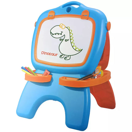 Dvipusė magnetinė lenta su kreida, mėlyni ir raudoni šablonai