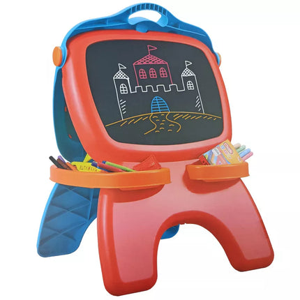 Dvipusė magnetinė lenta su kreida, mėlyni ir raudoni šablonai