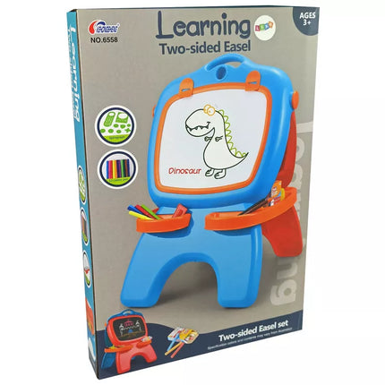 Dvipusė magnetinė lenta su kreida, mėlyni ir raudoni šablonai