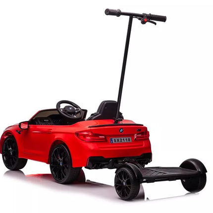 Automobiliukas su baterijomis BMW M5 su platforma tėvams, raudonas, lakuotas
