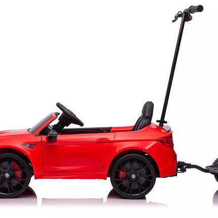 Automobiliukas su baterijomis BMW M5 su platforma tėvams, raudonas, lakuotas