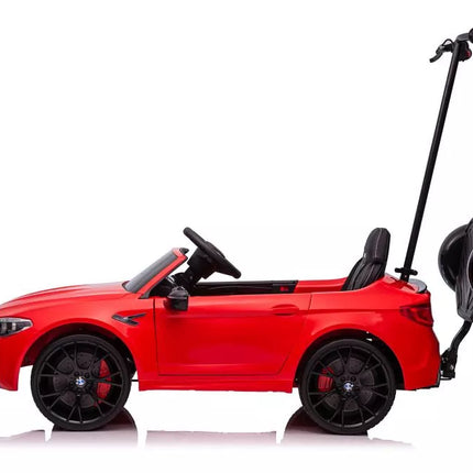 Automobiliukas su baterijomis BMW M5 su platforma tėvams, raudonas, lakuotas