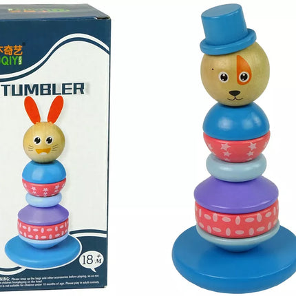 Medinis edukacinis piramidės formos šuo su skrybėle – balansavimo bokštas