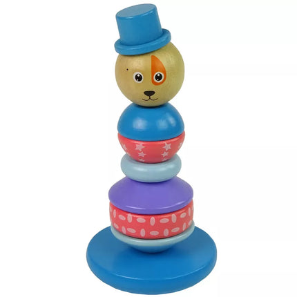 Medinis edukacinis piramidės formos šuo su skrybėle – balansavimo bokštas