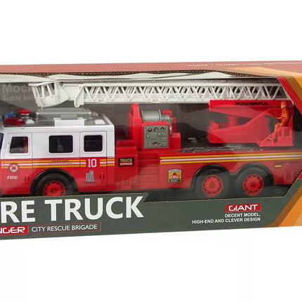 Gaisrinės brigados trinties variklis, šviesos, garsai, kopėčios atidaromos durys