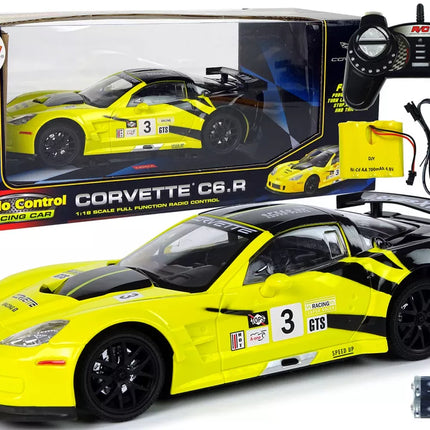 R/C lenktyninis sportinis automobilis 1:18 Corvette C6.R geltonas 2.4 G šviesos