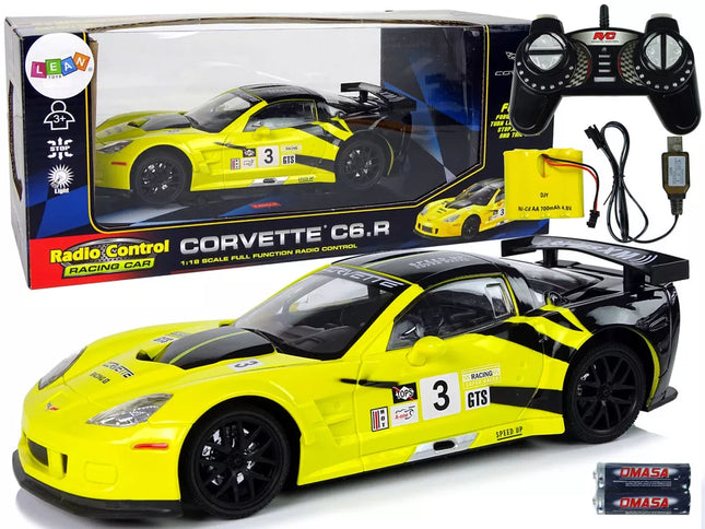R/C lenktyninis sportinis automobilis 1:18 Corvette C6.R geltonas 2.4 G šviesos