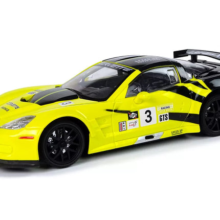 R/C lenktyninis sportinis automobilis 1:18 Corvette C6.R geltonas 2.4 G šviesos