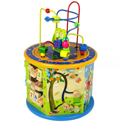 Edukacinis medinis kubelių rūšiuoklis, labirintas, abakas, Ludo figūrėlės žaidimas