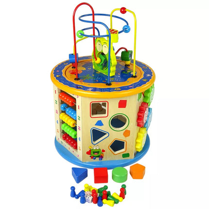 Edukacinis medinis kubelių rūšiuoklis, labirintas, abakas, Ludo figūrėlės žaidimas