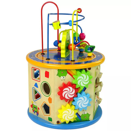 Edukacinis medinis kubelių rūšiuoklis, labirintas, abakas, Ludo figūrėlės žaidimas