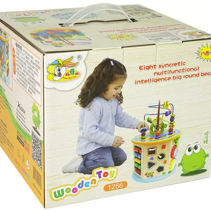 Edukacinis medinis kubelių rūšiuoklis, labirintas, abakas, Ludo figūrėlės žaidimas