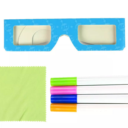 Magijos apšviesta 3D baltoji lenta akiniai mėlyni