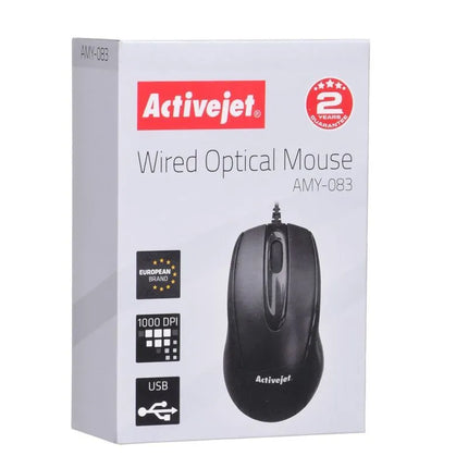 Activejet AMY-083 USB laidinė pelė (optinė; 1000 DPI; juoda)