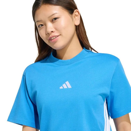 adidas Essentials 3-Stripes medvilniniai moteriški marškinėliai, šviesiai mėlyni, KC5197
