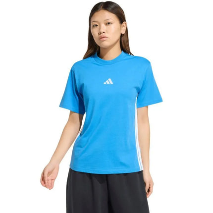 adidas Essentials 3-Stripes medvilniniai moteriški marškinėliai, šviesiai mėlyni, KC5197