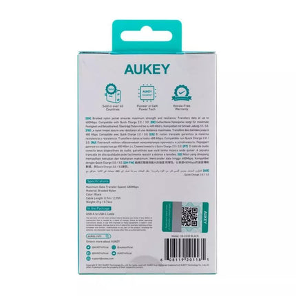 AUKEY CB-CD30 USB-C QC PD Kabelis 0.9m 3A Nailoninis