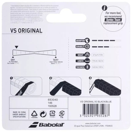 Babolat Vs Original Feel Grip 3 vnt. Juoda ir mėlyna 653040 146/193528