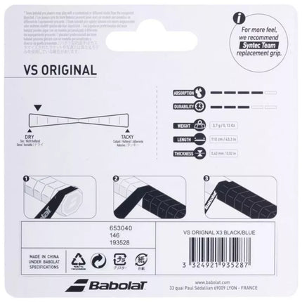 Babolat Vs Original Feel Grip 3 vnt. Juoda ir mėlyna 653040 146/193528