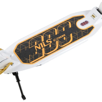 Baltas ir auksinis paspirtukas HM209T su diskiniu stabdžiu Nils Extreme