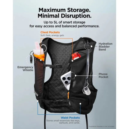 Bėgimo liemenė Spigen A721 Dynamic Shield ML su 500 ml minkštu gertuvės buteliuku – juoda