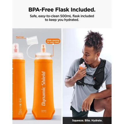 Bėgimo liemenė Spigen A721 Dynamic Shield ML su 500 ml minkštu gertuvės buteliuku – juoda
