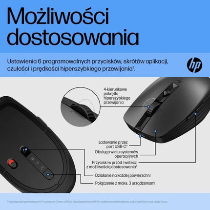 Belaidė įkraunama tylioji pelė HP 710, juoda, su baterija, 6E6F2AA