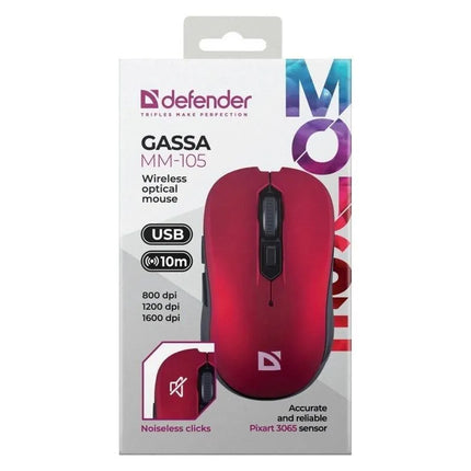 Belaidė pelė Defender Gassa MM-105, RF, tylūs klavišai, raudona, 52103