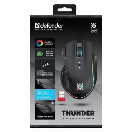 Belaidė pelė DEFENDER GM-213 THUNDER RF 1600dpi 8P, juoda