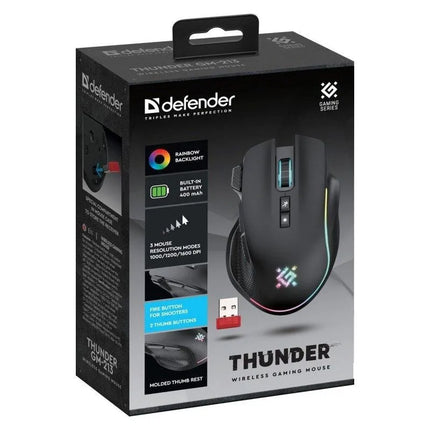 Belaidė pelė DEFENDER GM-213 THUNDER RF 1600dpi 8P, juoda