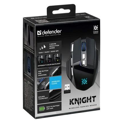Belaidė pelė Defender GM-885 Knight RF, 3200 dpi, 8 klavišai, juoda