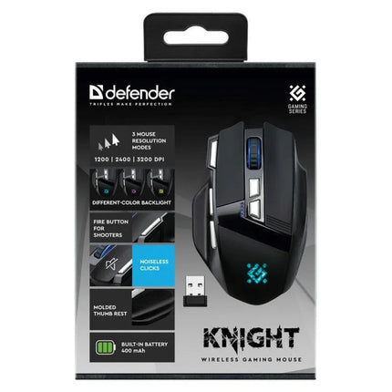 Belaidė pelė Defender GM-885 Knight RF, 3200 dpi, 8 klavišai, juoda