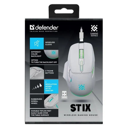 Belaidė pelė DEFENDER STIX GM-009 RF 3200DPI 7P, balta, 52009
