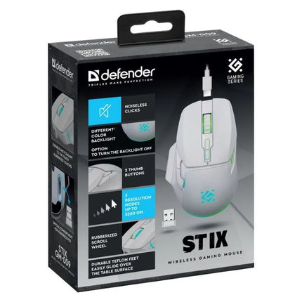 Belaidė pelė DEFENDER STIX GM-009 RF 3200DPI 7P, balta, 52009