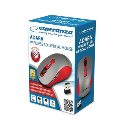 Belaidė pelė ESPERANZA 2.4GHZ ADARA RAUDONA EM131R
