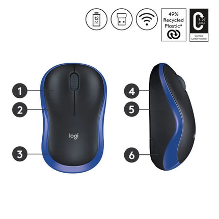 Belaidė pelė Logitech M185 910-002236 (optinė; 1000 DPI; mėlyna)