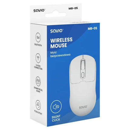 Belaidė pelė SAVIO BT 2.4 GHz, balta, MB-05