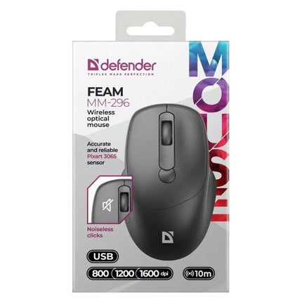 Belaidė tyli pelė Defender MM-296 RF, juoda