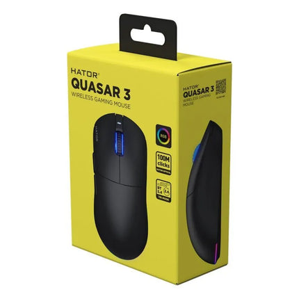 Belaidė žaidimų pelė HATOR Quasar 3, ambidekstrinė, RF belaidis ryšys + „Bluetooth“ + USB Type-A, optinė, 12000 DPI